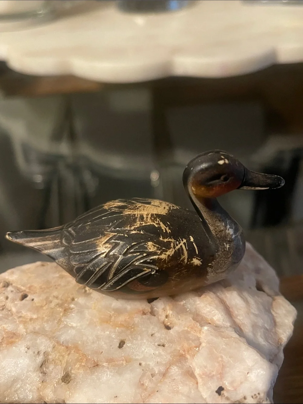 Hand-Painted Black and Gold Decorative Bird Figurine